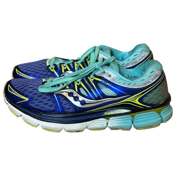 Saucony Triumph ISO Running Sneakers in Twilight Blue/Citron Womens 8.5 S10262-1 - Picture 1 of 7